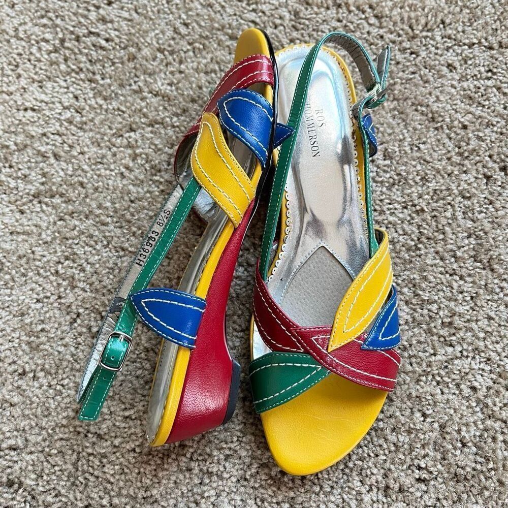 VTG 80s 90s Ros Hommerson Colorblock Leather 2" Wedge 8.5N